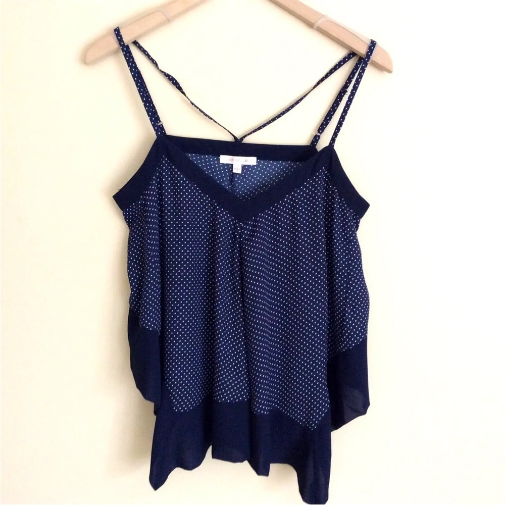 SKIES ARE BLUE Blue White Polka Dot Handkerchief Top Size S